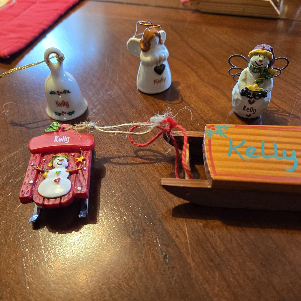 Five Kelly Christmas Ornaments Set